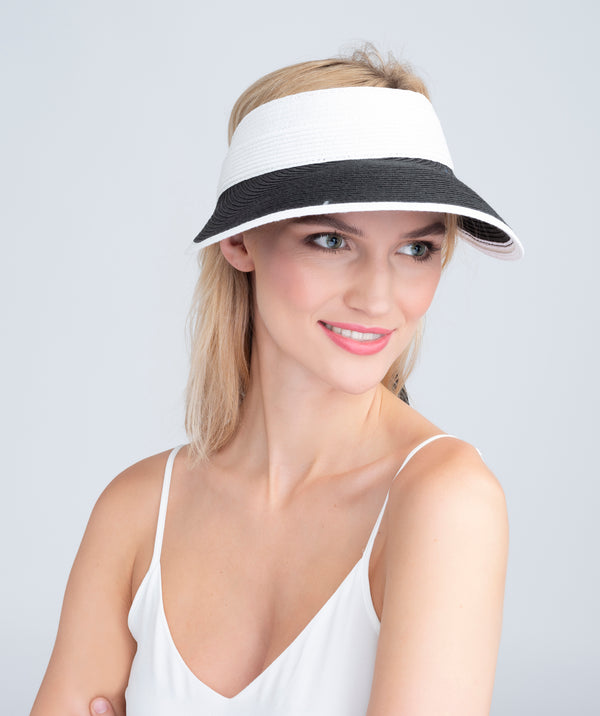 Black and White Two Tone Straw Visor Hat