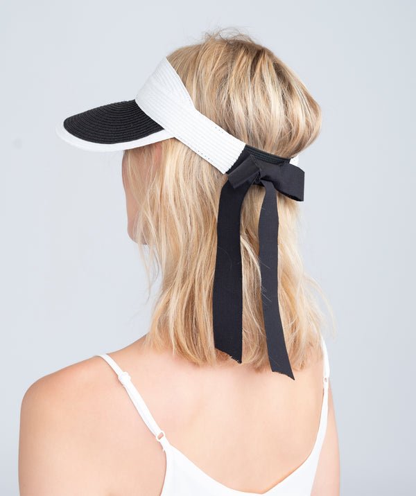 Black and White Two Tone Straw Visor Hat