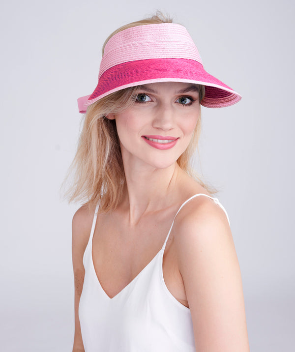 Fuchsia/Pink Two Tone Straw Visor with UPF 50 Sun Protection