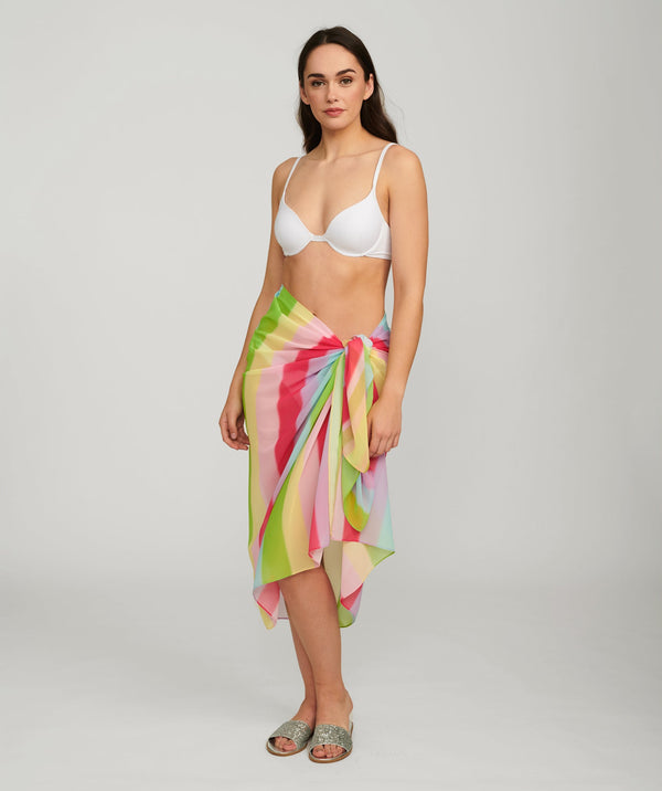 Hot Pink Rainbow Striped Beach Sarong