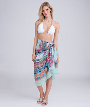 Pale Turquoise Aztec Print Sarong with Wrap Design