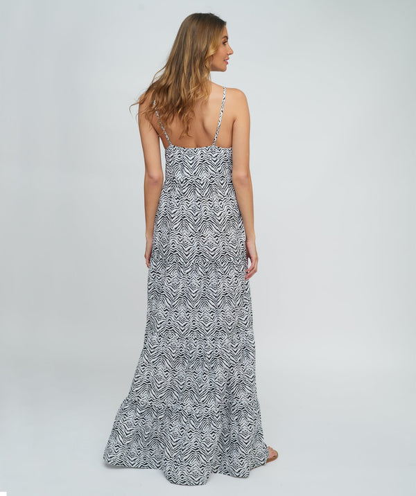 Slip-On Black White Maxi Dress with Adjustable Straps