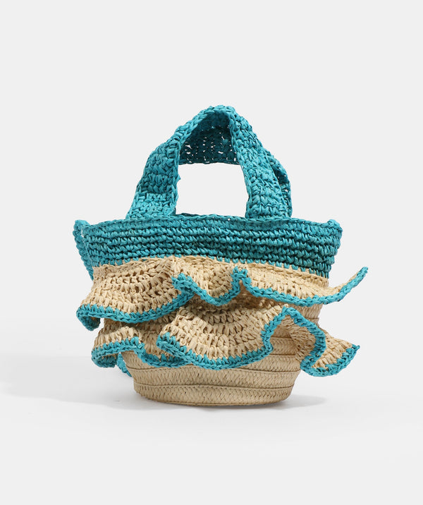 Sand and Turquoise Ruffle Detail Bag with Crossbody Strap