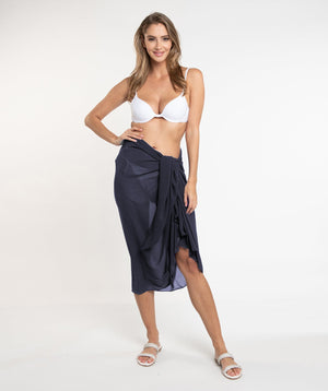 Navy Plain Sarong with Self-Fastening and Lightweight Fabric