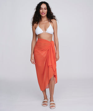 Orange Plain Sarong with Self-Fastening and Fuller Length