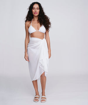 White Plain Sarong with Self-Fastening and Fuller Length