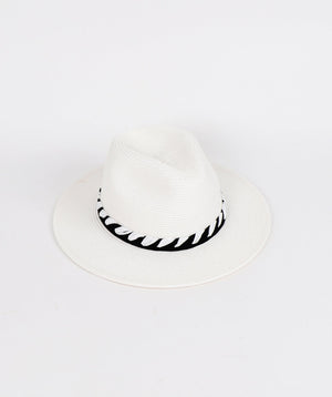 White with Black Stripe Straw Fedora Hat