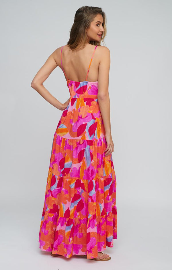 Multicoloured Tropical Print Maxi Dress with Adjustable Straps