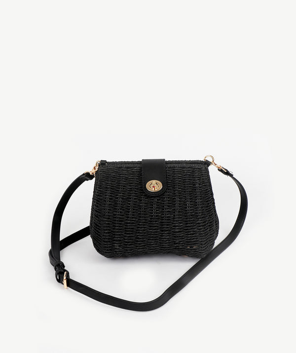 Small Rattan Crossbody Bag - Black