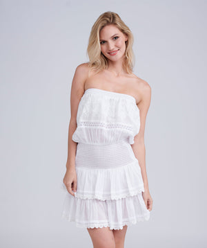 White Lace Midi Length Beach Dress with Bandeau Top.