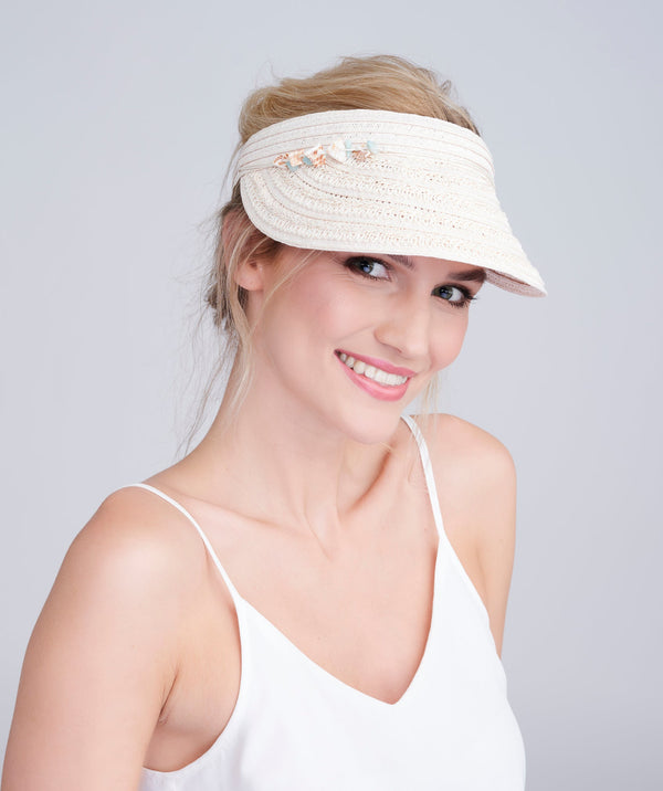 Blush Pink Sun Visor with Shell Beading Embellishment