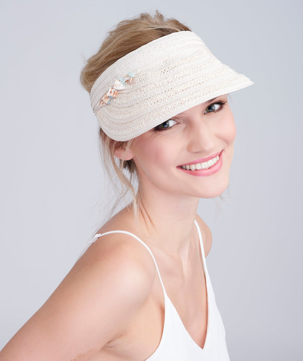 Blush Pink Sun Visor with Shell Beading Embellishment