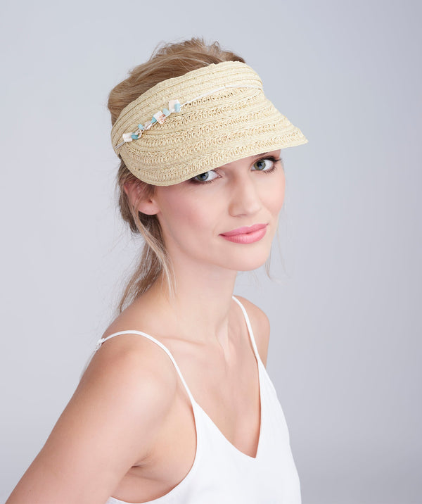 Natural Sun Visor with Shell Beading Embellishment