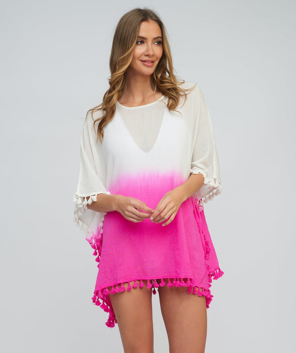 Hot Pink Dip Dye Cotton Beach Cover-up