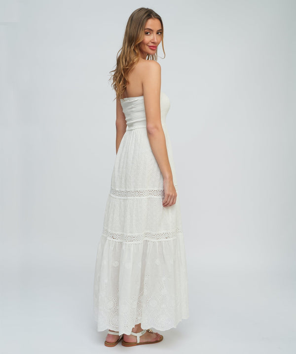 White Cotton Lace Bandeau Maxi Beach Dress