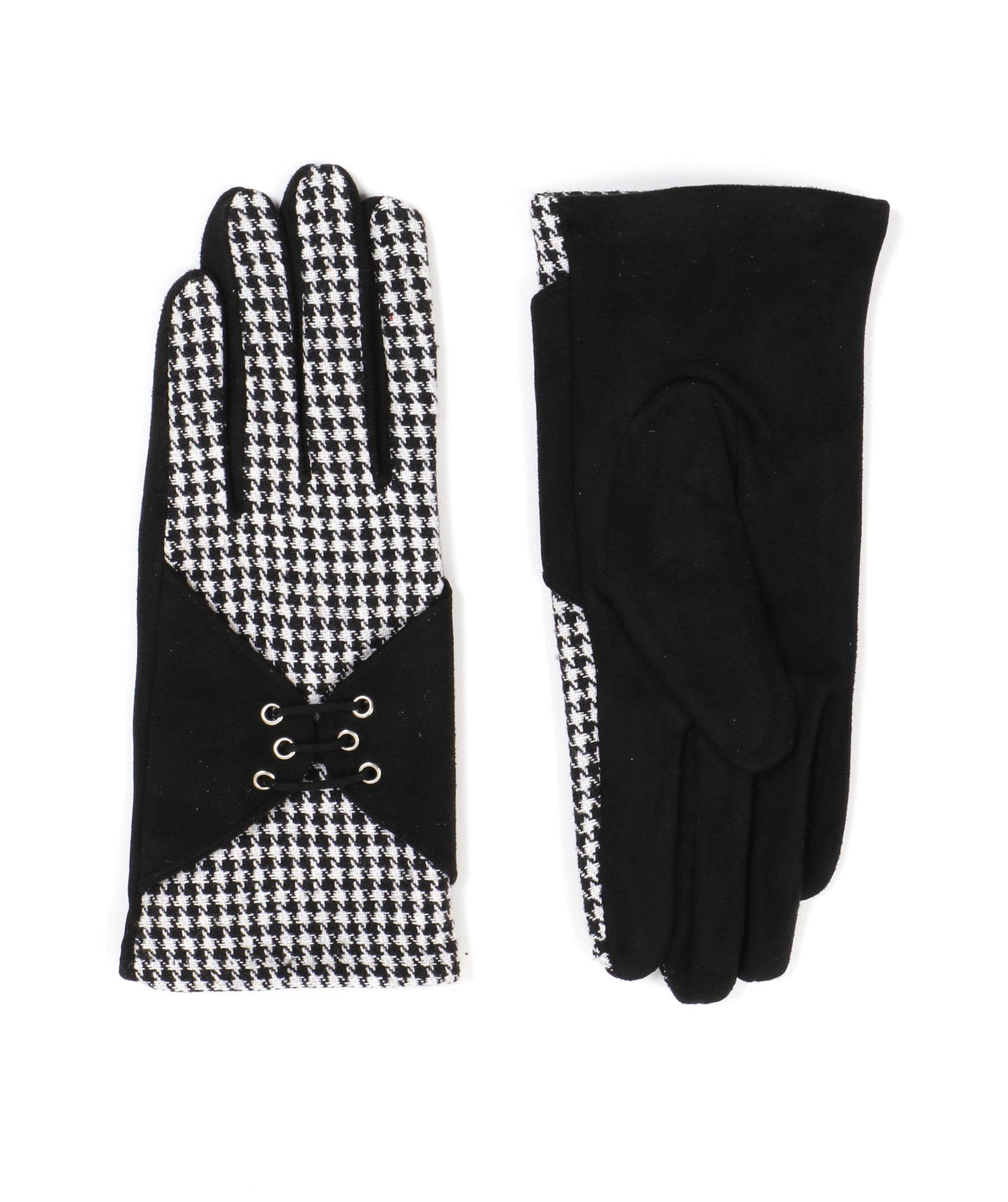 Womens Houndstooth Gloves - Black/White