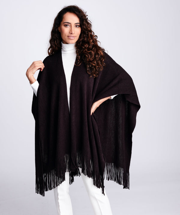 Black Fine Ribbed Fringed Ladies Wrap for Layering