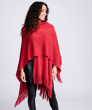 Red Fine Ribbed Fringed Ladies Wrap for Layering