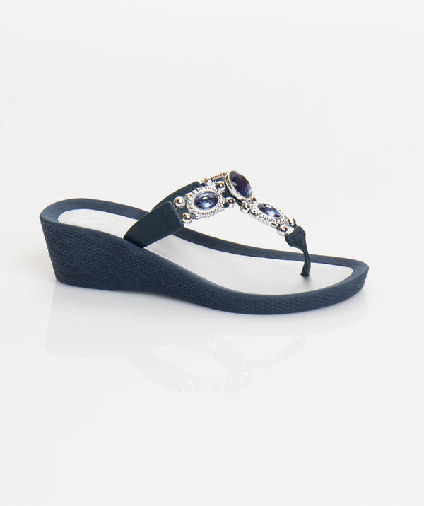 Women`s Wedge Heel Sandals - Navy