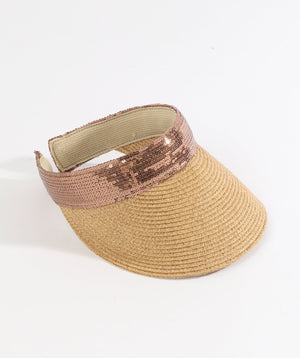 Natural Straw Visor with Sparkling Sequin Trim