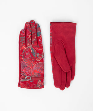 Women`s Retro Print Gloves - Red