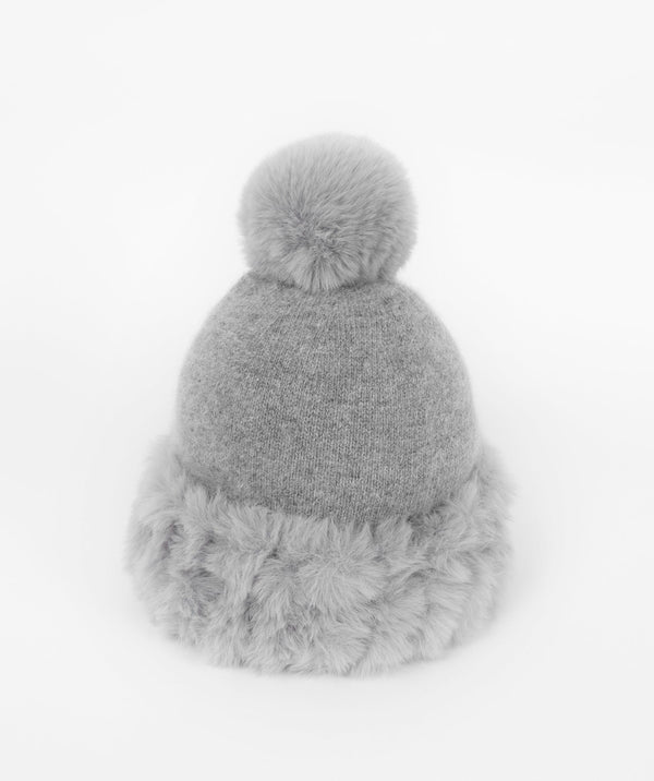 Winter Beanie Hat with Pom Pom - Silver Grey