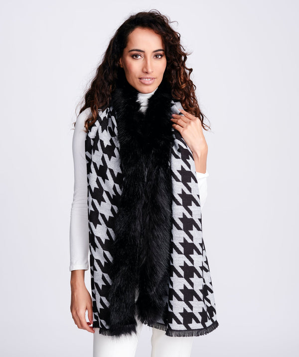 Blanket Style Houndstooth Scarf - Black