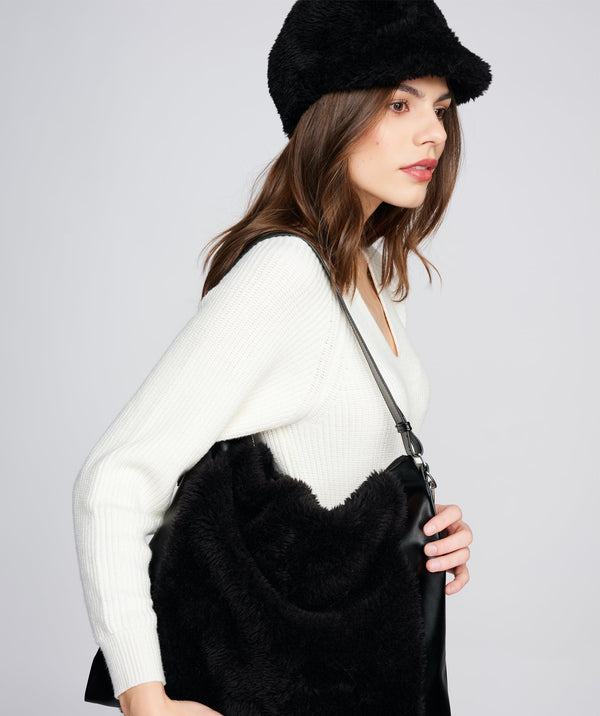 Faux Fur Shoulder Bag - Black