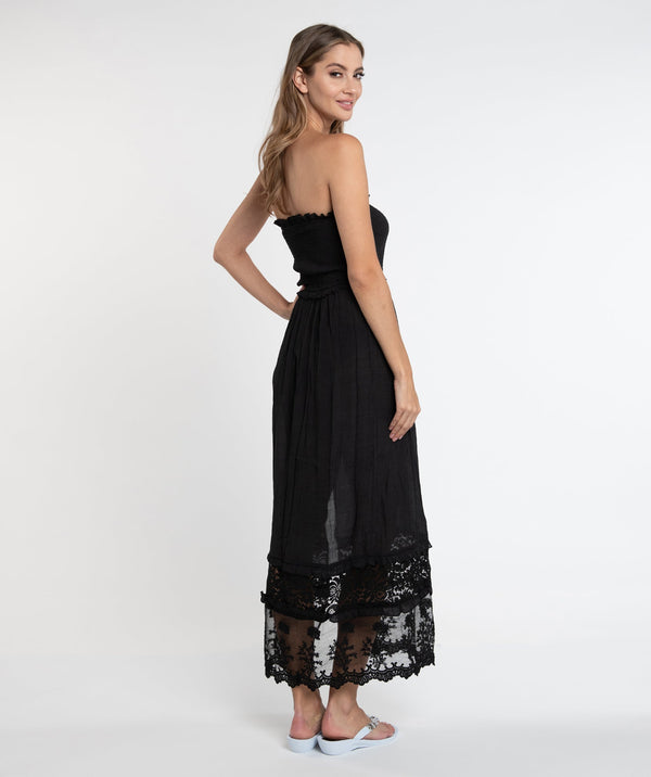 Black Lace Trim Maxi Dress with Slip On Design