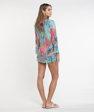 Turquoise Paisley Printed Chiffon Beach Tunic