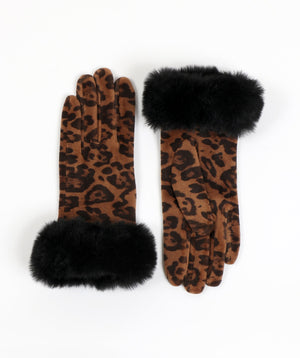 Leopard Print Faux Fur Gloves - Leopard