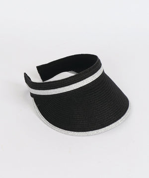 Black/Silver Straw Sun Visor with Metallic Stripe Detail