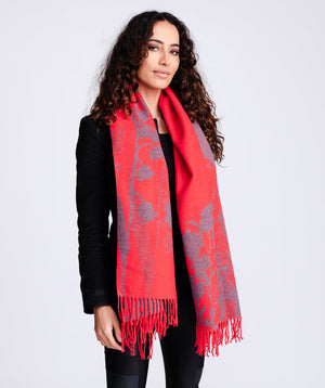 Red Floral Leaf Print Scarf