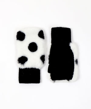 Polka Dot Fingerless Gloves - Black-White