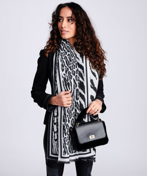 Classic Animal Print Scarf - Black-Silver