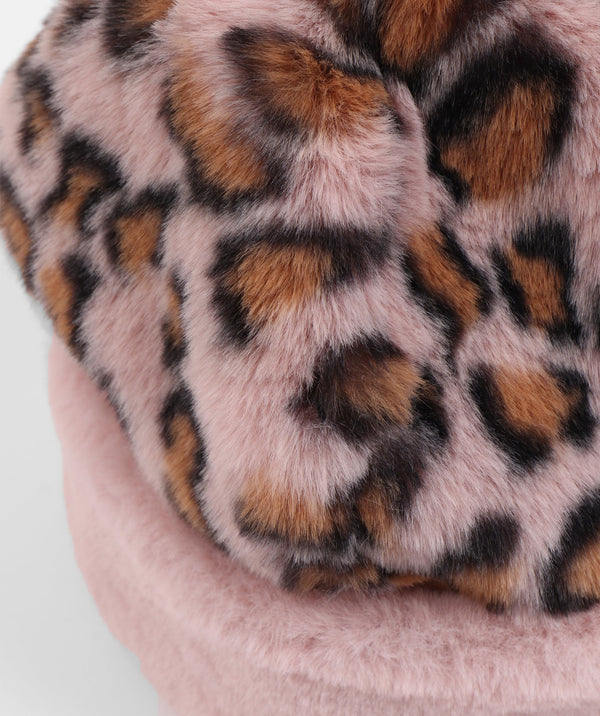 Pink Leopard Print Faux Fur Hat