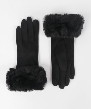 Fur Cuff Gloves - Black