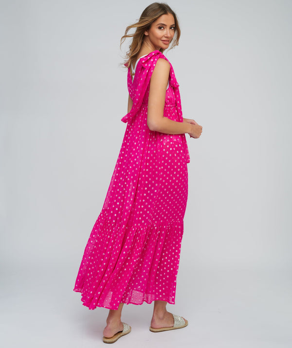 Pink Maxi Dress with Sparkling Lurex Spot Print