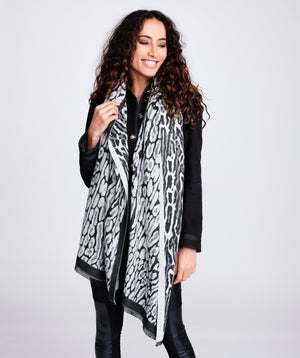 Animal Print Winter Scarf - Black-Grey