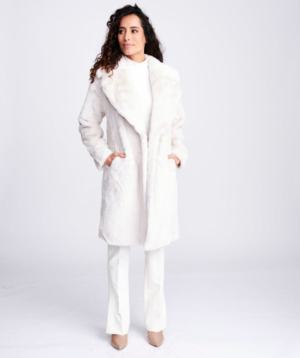 Cream Faux Fur Midi Coat