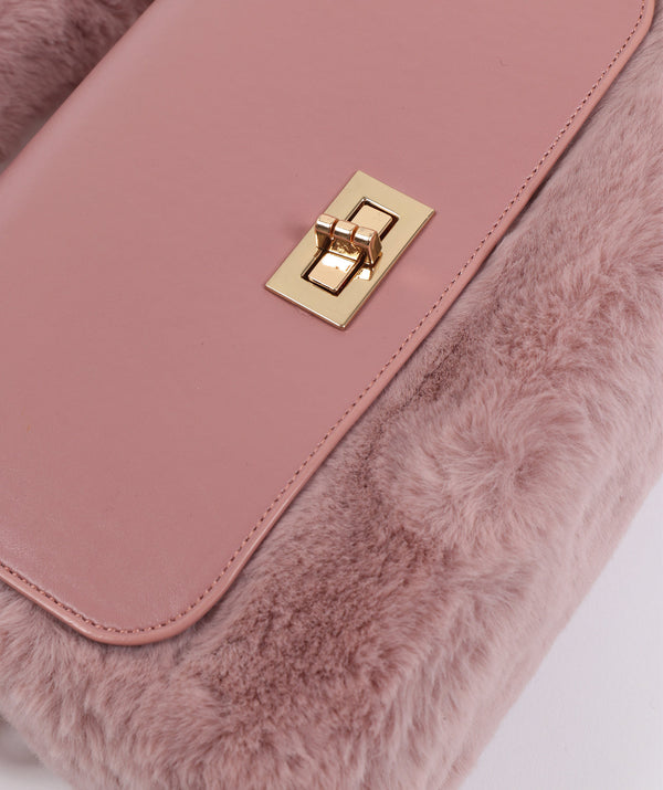 Dusty Pink Faux Fur Crossbody Bag