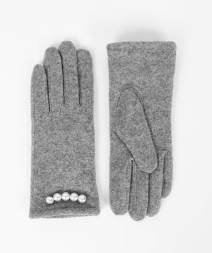 Pearl Embellished Gloves - Grey