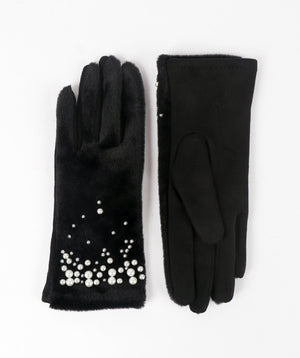 Gloves with Embellished Cuff - Black