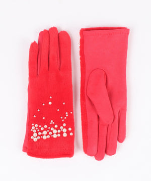 Gloves with Embellished Cuff - Red