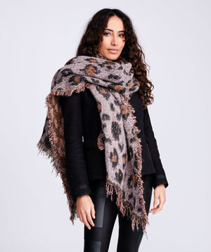 Soft Pink Winter Boho Scarf - Leopard