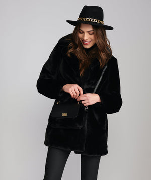 Women`s Faux Fur Coat - Black