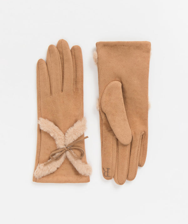 Women`s Faux Suede Gloves - Camel