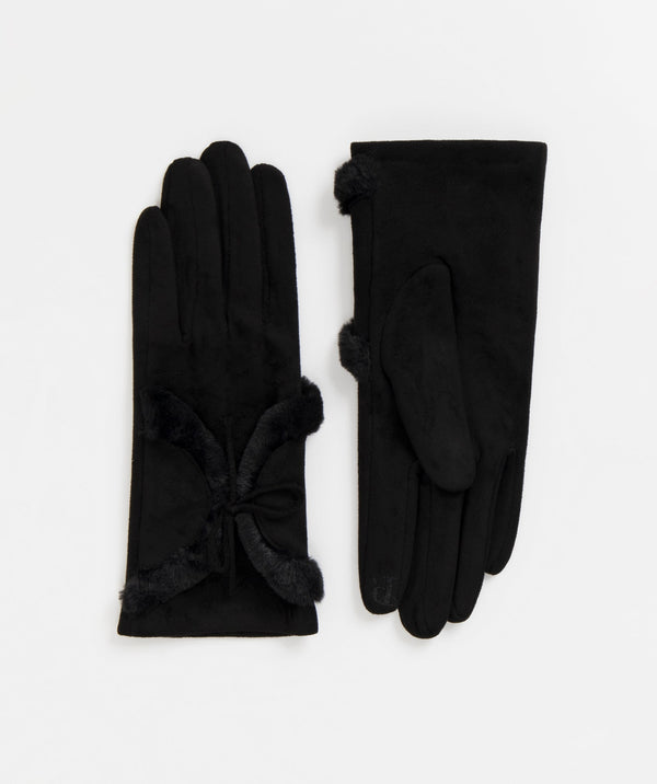 Women`s Faux Suede Gloves - Black