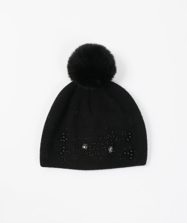 Mini Pearl Embellished Beanie - Black