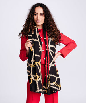 Rope and Chain Print Scarf - Black-Red